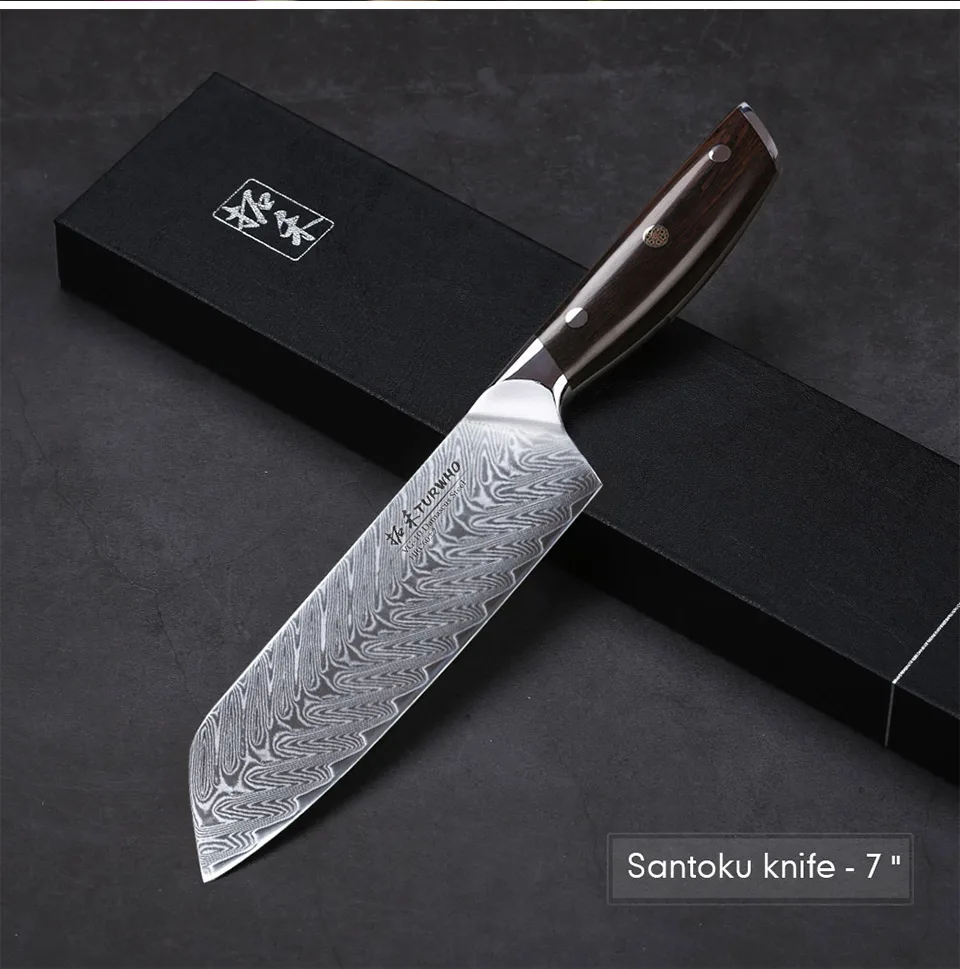 TURWHO 3PCS Kitchen Knives Sets Japanese 67 Damascus Stainless Steel Kitchen Knife Red sandalwood Handle