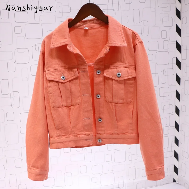 

Autumn Harajuku Plus size Candy color Cropped Denim jacket For Women 2020 New Korean Loose Casual Jean jacket Female Basic coat