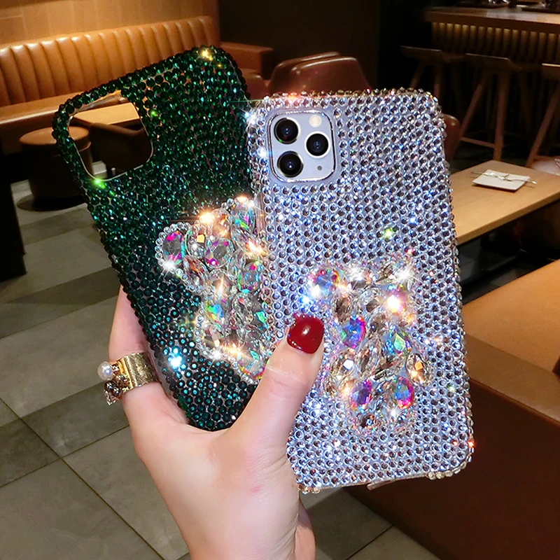 Custodie Per Telefoni Midnight Green Diamond Bling Bear Per Iphone 15 Pro Max Custodia Glitter Cute Per Iphone 14 13 12 11 X Xr Xs 7 8 Plus