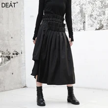 [DEAT] Асимметричная черная плиссированная юбка средней длины с высокой эластичной талией, Черная Женская модная новая весенняя Осенняя JI0830