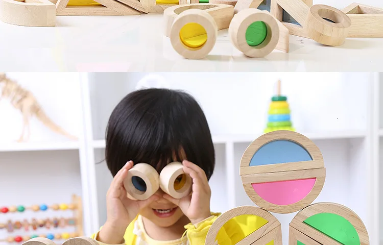 Детские развивающие игрушки, красочные радужные Монтессори, прозрачные акриловые деревянные строительные блоки, сенсорные игрушки, набор, большой размер