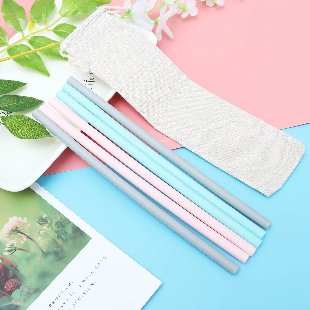 6 шт Силиконовые соломинки многократного использования питьевой соломинки прямые трубы для молока чай напитков соки посуда