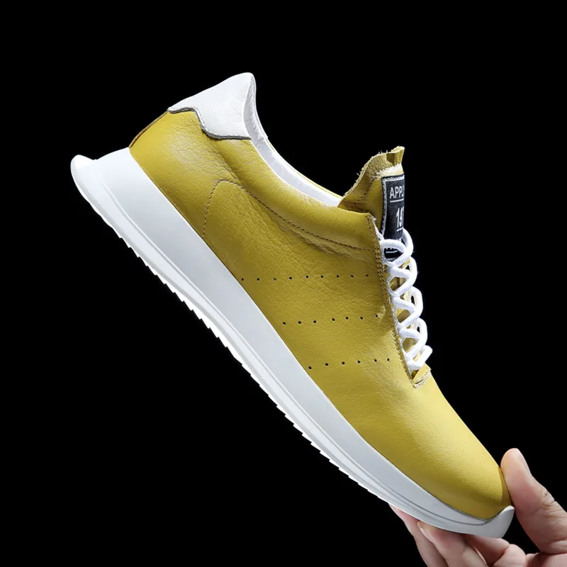 Autumn Winter White Genuine Leather Sneakers Men Trainers Tennis Running Sports Shoes Breathable High Quality Cowhide Sneakers