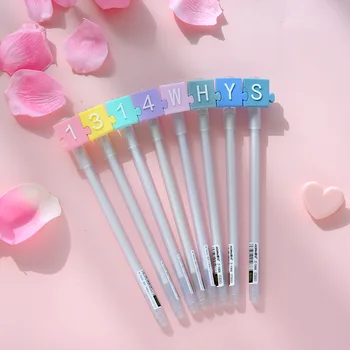 

8PCS/Set kawaii Cute Gel Pens Set Lovely 0.5mm Pen Letter Number Puzzle Kids Gifts School Office Supplies Stationery Black