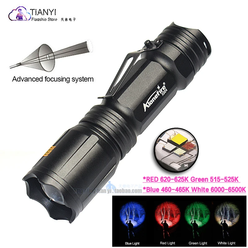 

Color Tactical light Rechargeable Red Green Blue White Light Flashlight Waterproof Zoomable for Camping Hiking Hunting torch
