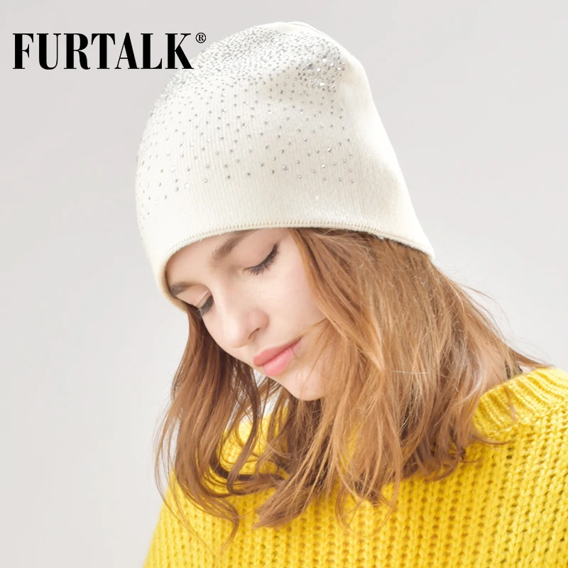 Ceny FURTALK czapka wełniana kapelusz dla kobiet jesień czapki zimowe z dżetów z dzianiny kobieta Skullies czapki czapka dla pań jesień czapka