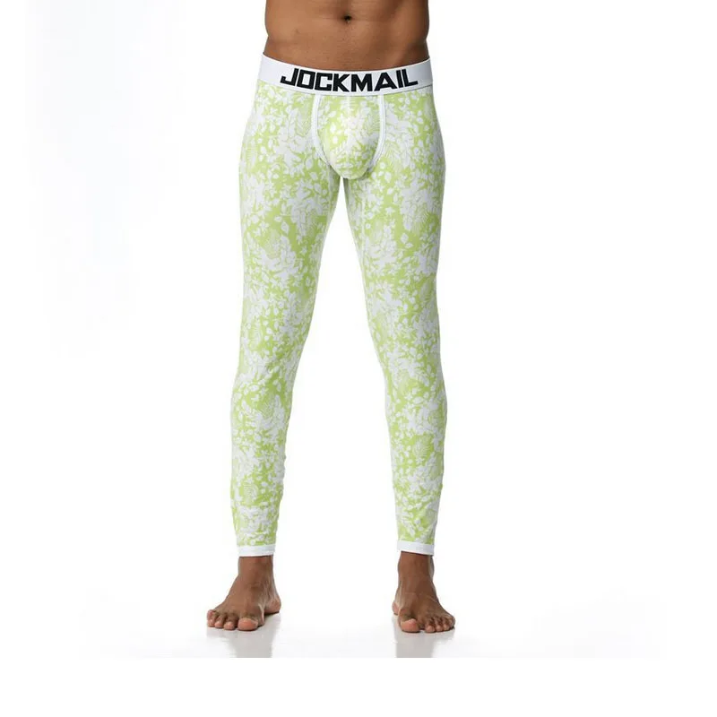 light green Мужская нижняя часть пижамы для сна, термобелье, штаны, одежда для сна, подштанники, мужская хлопковая Домашняя одежда, мужские брюки с мешочком для пениса - Цвет: light green