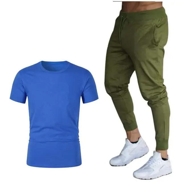 Зеленый Camiseta de manga corta para hombre с логотипом marca Tide camiseta suelta casual de moda+ Pantalones deportivos para Corner 20 - Цвет: Зеленый