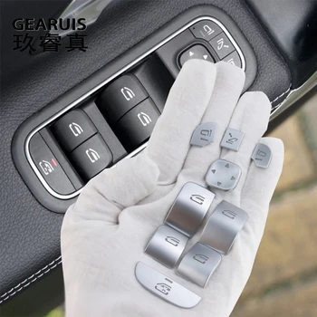 

For Mercedes-Benz A B C E-Class W177 W205 W213 W247 W167 GLE GLS GLC GLA ABS silver door armrest window switch button sticker