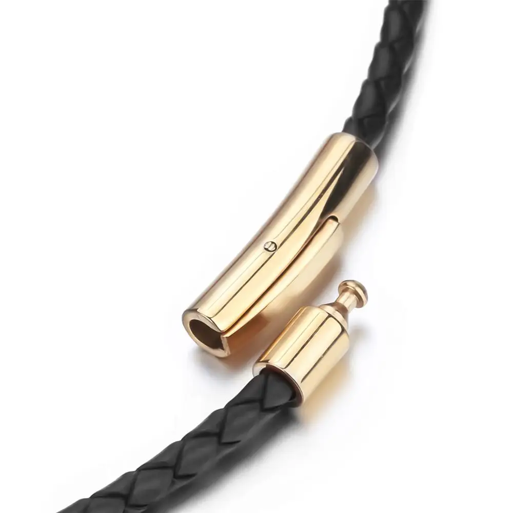 Choker Necklace 3/4/5mm Black Leather for Men Women Braided Genuine Leather Cord Stainless Steel Magnetic Clasp choker necklace