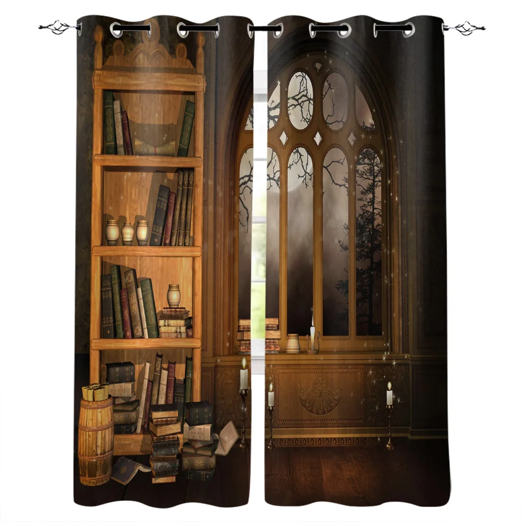 Brown Bookcase Candle Retro Style Window Curtains Living Room Boys Children Bedroom Kids Cortina Treatment Home Decor | Дом и сад