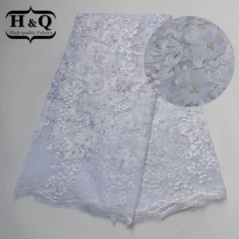 

Best Selling African Net Lace Fabric 5Yards/pcs Embroidery Nigerian Lace 3D Flower Tulle Lace Fabric with Beads For Big Occasion