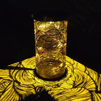 

Solar Wrought Iron Woods Hollow Lantern Outdoor Metal Feather Pattern Lighting Outdoor Decor B99