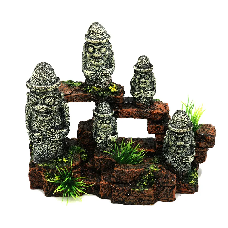 Moai Portrait Easter Island Stone Statue Resin Aquascaping Castle Fish Tank Decorazione Dell'Acquario
