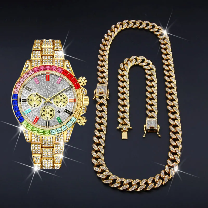 Полностью Iced Out часы браслет цепочка Роскошные Алмазные хип хоп для мужчин