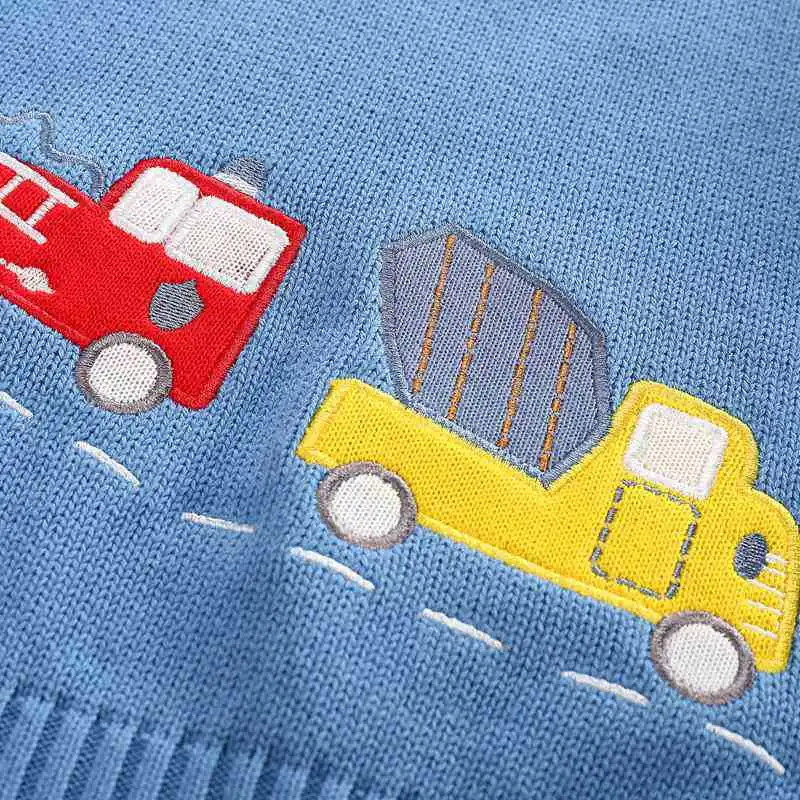 Свитер для мальчиков и девочек; сезон осень-зима детский вязаный пуловер с вышитым мультяшным автомобилем джемпер; свитера для детей 1-6 лет