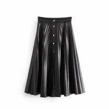 Модная женская юбка, искусственная кожа, одноцветная, на пуговицах, плиссированная юбка миди, повседневная, прямая, шикарная, женская, новинка, длинные юбки, mujer
