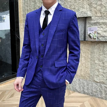 

2019 men business suits young British fashion suits printed cultivate one's morality three wedding dresses