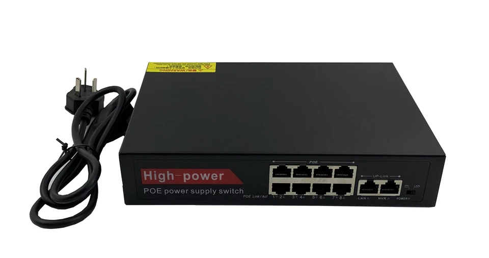 10 портовый сетевой коммутатор PoE 8CH PoE инжектор питания по Ethernet 100 Мбит/с IEEE802.3af/at 1,2+/3,6-DC52V 150 Вт металлический корпус