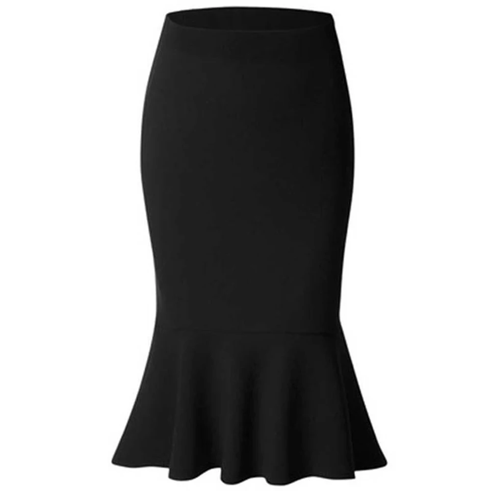 Fashion Office Women Solid Color High Waist Fishtail Flouncing Skirt Short Dress - Цвет: Черный