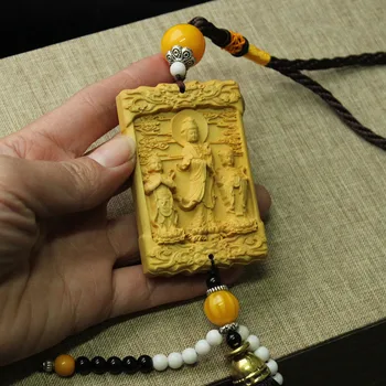 

Guanyin Bodhisattva wood carving decorative pendant, solid wood carved car Feng Shui Guanyin Charm, decorative pendant