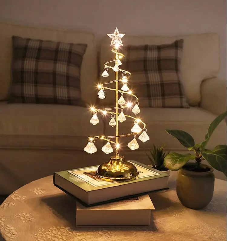 Светодиодный настольный светильник на рождественскую елку с питанием от аккумулятора, Современный хрустальный Настольный светильник, декор для спальни, гостиной, рождественский подарок, настольный светильник s