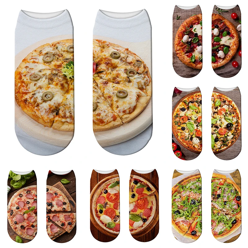 

Носки унисекс с забавным 3D-принтом пиццы, летние спортивные низкие носки до щиколотки, женские счастливые детские носки с рисунком