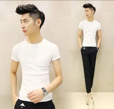 

New Style Men Solid Color T-shirt Short Sleeve Slim Fit Base Shirt Versatile Elegant Tops Crew Neck