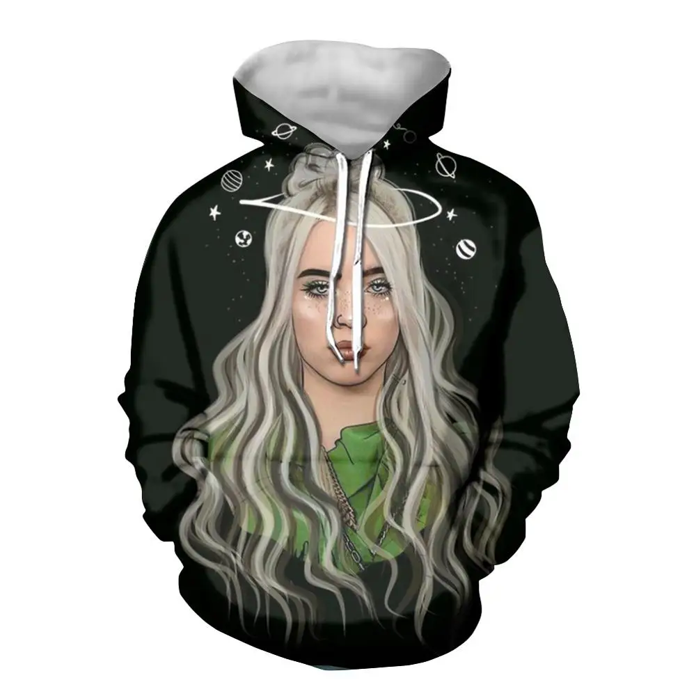 THIKIN Мода Billie Eilish принт для женщин толстовки пуловер хип хоп шляпа для подростка Уличная свитер женский большой XS-4XL - Цвет: AHMQ023Z72