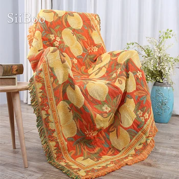 

Pastoral style orange yellow peach weaving 100% cotton decorative sofa towel cover blanket for bed throw funda sillon SP4913