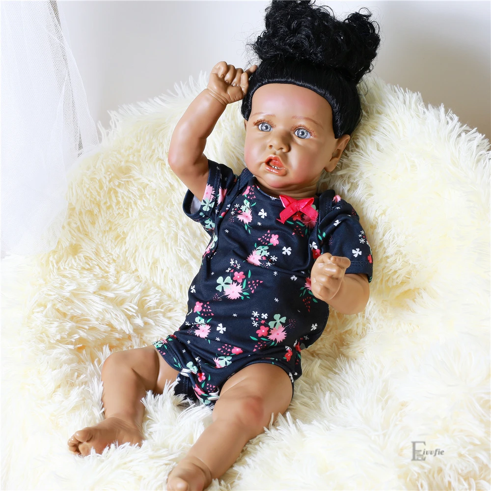 

50cm Baby Reborn Dolls Vinyl Toys Full Body Silicone Black Long Hair Soft Toddler Christmas Surprice Girl Gifts Doll