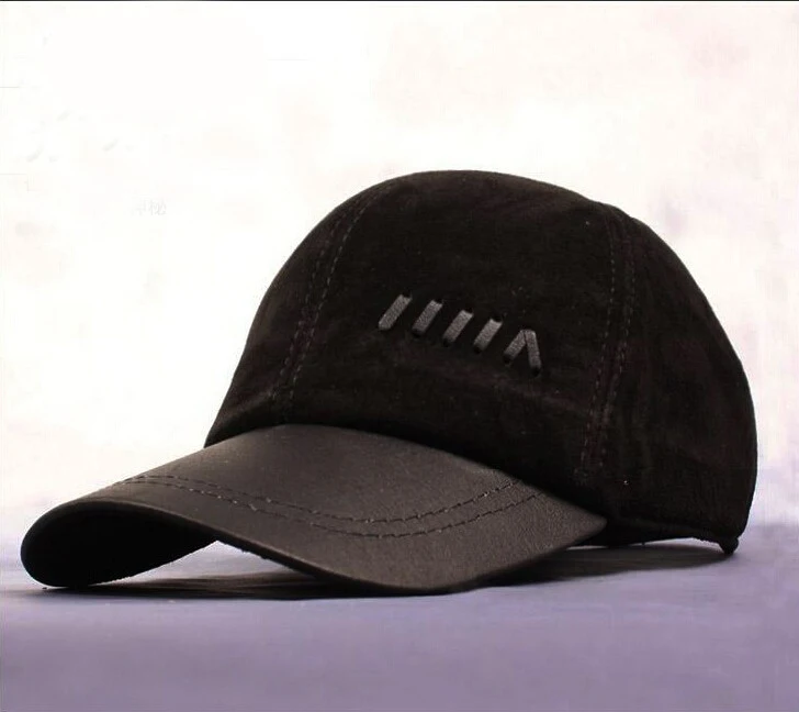 HL022 Новая мужская шляпа из натуральной коричневой матовой кожи/бейсболки Осень нубук бренд Дальнобойщик вождения лоскут шляпа/Кепки - Цвет: black