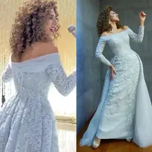 Myriam Фарес Русалка вечернее торжественное платье с верхней юбкой Кружевная аппликация с длинным рукавом с открытыми плечами платье для выпускного вечера
