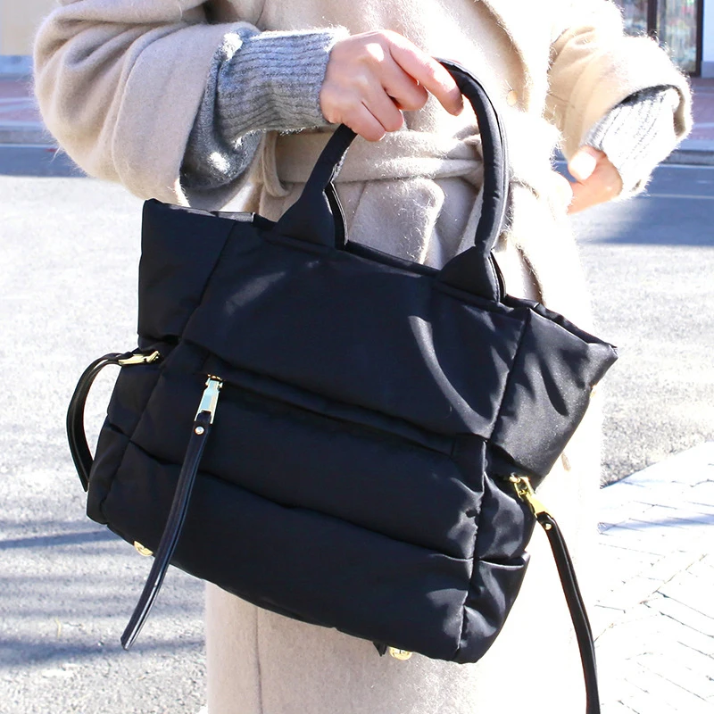 Повседневная хлопковая Большая вместительная сумка-тоут, женская сумка для покупок, зимняя пуховая мягкая женская сумка через плечо, женская сумка через плечо