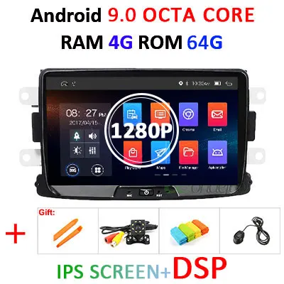 8" DSP IPS 64G Android 9.0 Car GPS Radio For Dacia Sandero Duster Renault Captur Lada Xray2 Logan 2n Navigation Screen NO DVD PC - Цвет: 4G 64G DSP 1280P