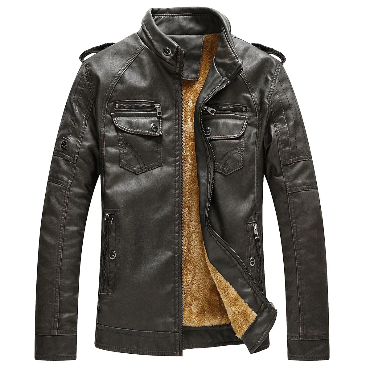 

Men's Leather Coat Jacket European And American-Style Men's Plus Velvet Warm Leather Jacket Washed Jacket