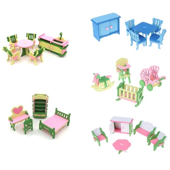

Cute 1 Set Simulation Miniature Wooden Furniture Toys DollHouse Wood Furniture Set Dolls Baby Room For Kids Play Toy Furniture
