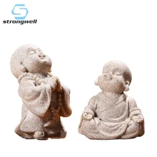 Strongwell-estatua de pequeño Monje, piedra arenisca Adorable, estatuillas de Buda Chino, estatuilla encantadora para decoración del hogar, regalo creativo