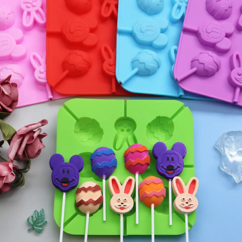 

8 with Mickey Mouse rabbit Easter eggs silicone chocolate mold, silicone lollipop mold