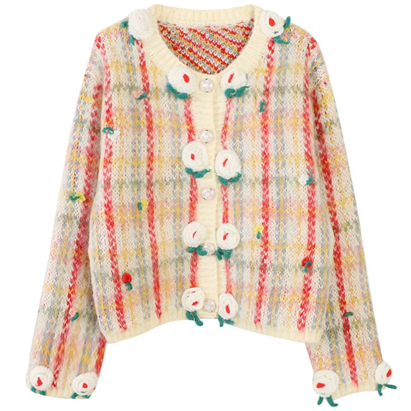 ^Cheap GRUIICEEN 2019 Autumn Winter Round Neck Applique Sweaters Single Breasted Knitting Floral Pattern Cardigans Sweater Women