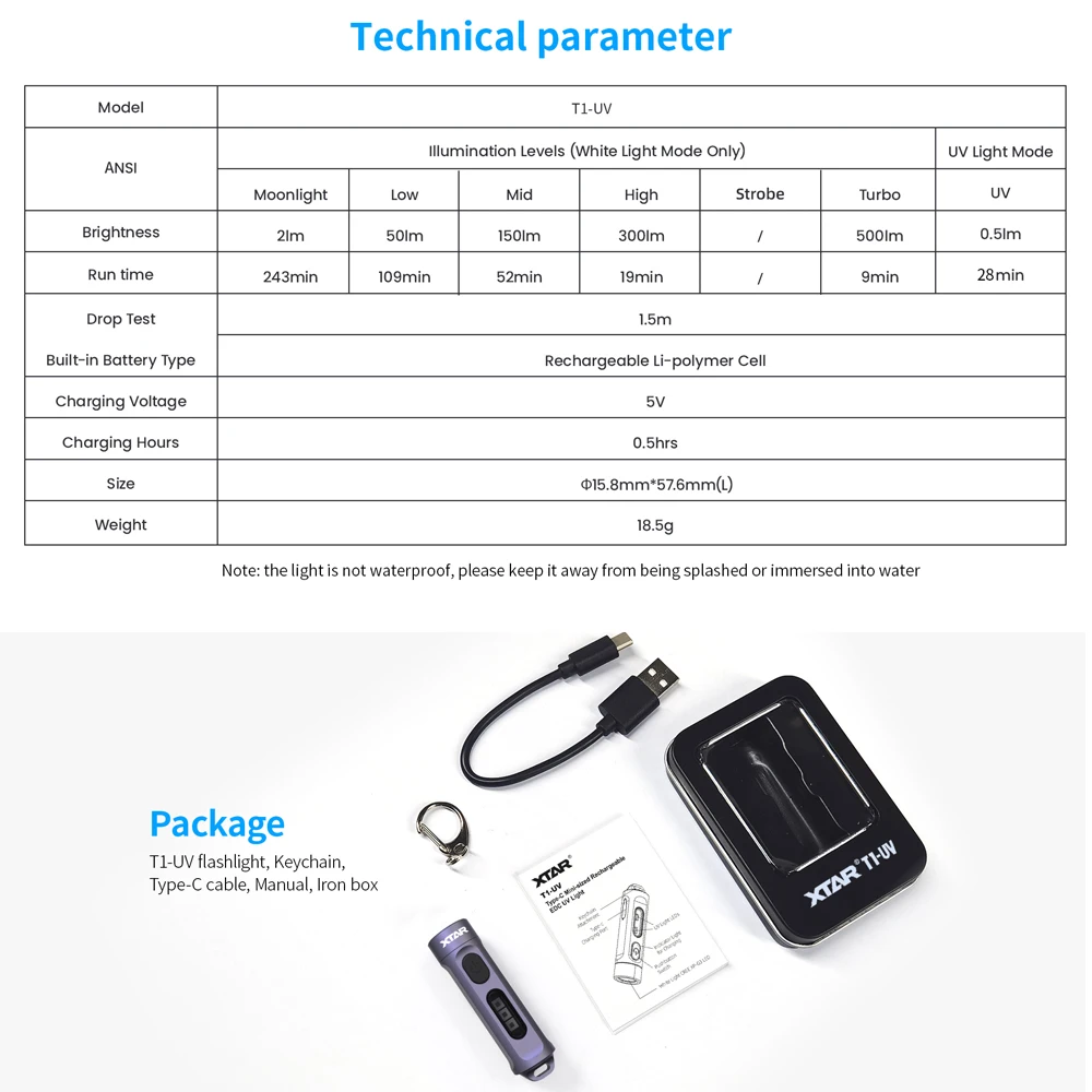 XTAR UV Flashlight T1-UV LED Lamp Ultraviolet Torch Mini UV Light Pet Urine Stains Detector Light For Marker Checker Detection