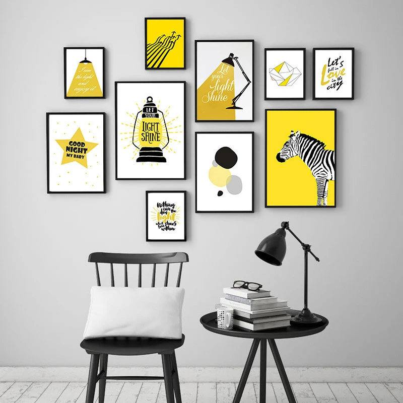 

Nordic Cartoon Animal Art Canvas Painting Print Yellow Table Lamp Poster Wall Pictures For Kids Room Nursery Home Decor