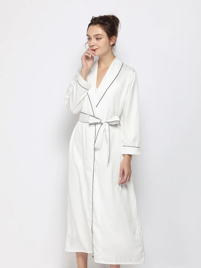 Waliicorners Elegant Sleepwear Lace Up Bathrobes Long Sleeve Robe Pijama Satin Nightgowns Mid-Calf Robes Pajama 7 H43e4e78d1b5f4cb1b3c60e7ecb115769Q