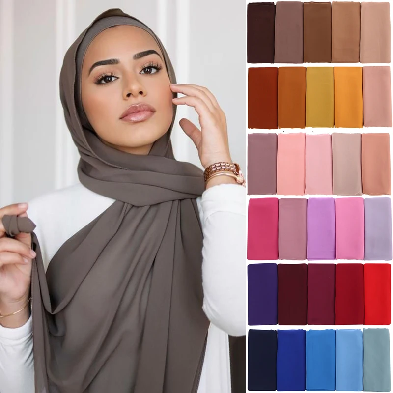 Plain Color Chiffon Scarf Hijab Headband Female Islamic Head Cover Wrap for Women Muslim Jersey Hijabs Hair Scarves Headscarf fashion plain hijabs turban scarf shawl headband wrap headscarf long scarf chiffon muslim islamic woman girl solid color dubai