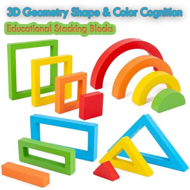 Children Montessori Wooden Toys Rainbow Building Blocks Balance Stacking Geometric 3D Puzzle Color Shape Educational Sensory Toy 3