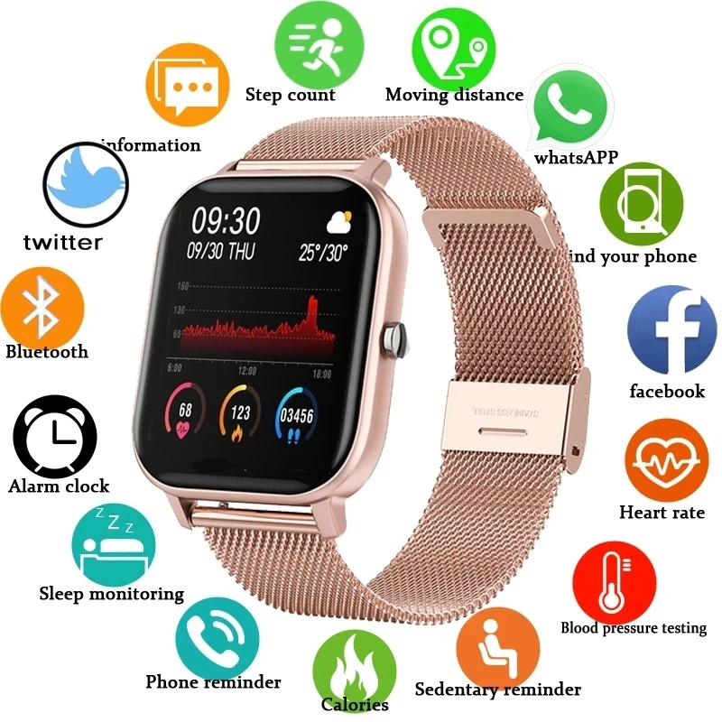 US $22.09 LIGE New P8 Ladies Smart Watch Fashion sports Full screen touch Heart rate Blood pressure Monitoring waterproof watch for xiaomi