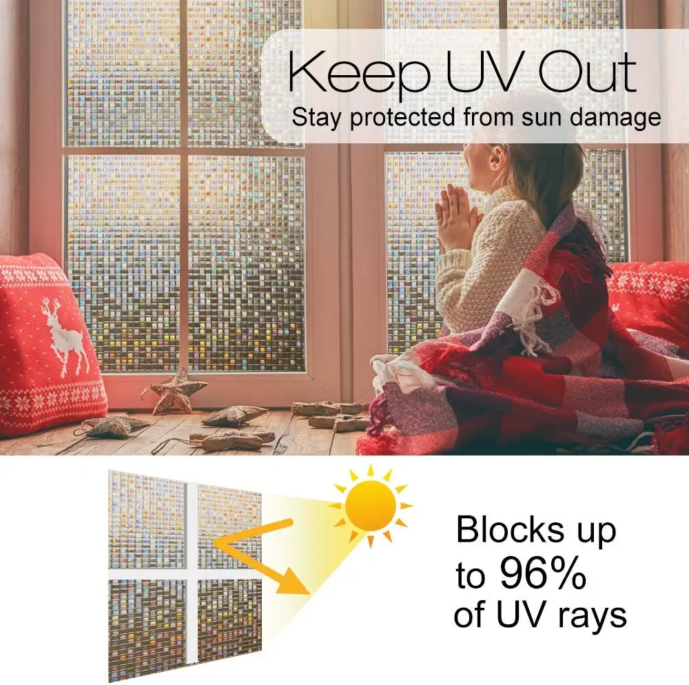 Mosaic Window Film Static Cling No Glue Reusable Mosaic Square Pattern Home Decor Bathroom Kitchen Table 60cmx100cm
