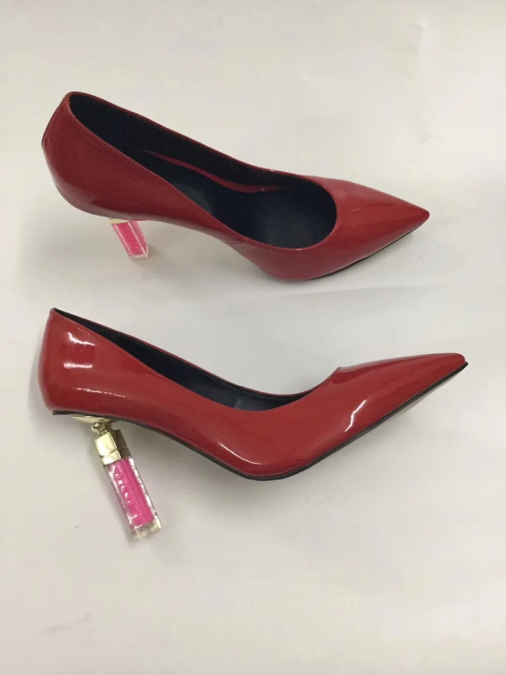 

Sexy High Heel Shoes Woman Pointed Toe Strange Heels Pumps Red Patent Leather Party Wedding Shoes
