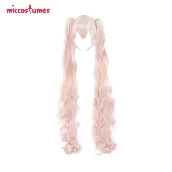 

Vocaloid Sakura Miku Hatsune Pink Long Straight Double Tail Cosplay Wig