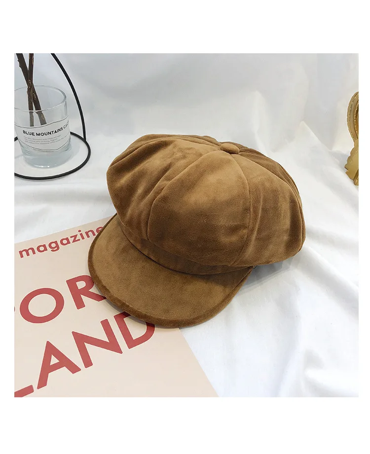 Autumn And Winter Velvet Bud Hat WOMEN'S Korean-style-Versatile British-Style Cute Japanese-style Soft Sister Octagon Beret